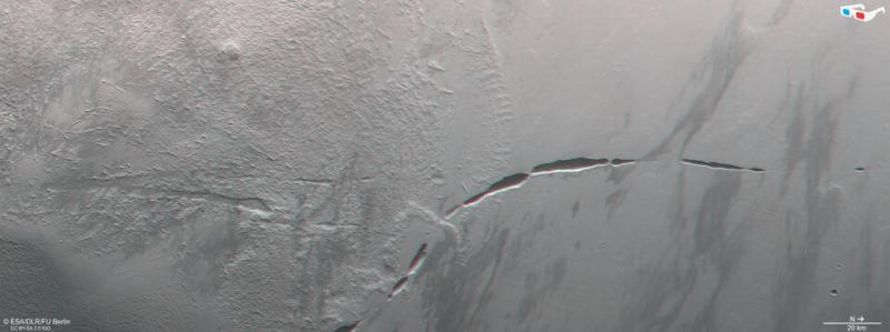ESA - Aganippe Fossa en Marte. Imagen en 3D.