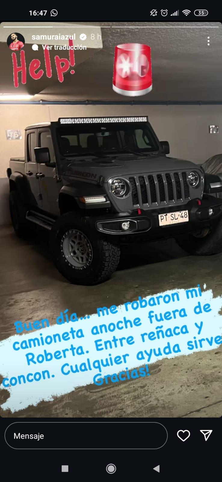 Instagram - Johnny Herrera sufre el robo de su camioneta en Viña del Mar