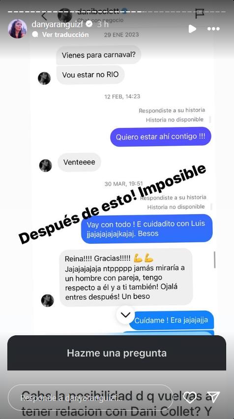 Daniela Aránguiz comparte chat con Daniela Colett - Instagram