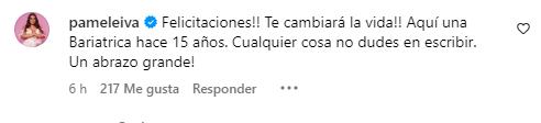Instagram @pameleiva - Pamela Leiva reaccionó a la cirugía de 'Coronel' Valverde