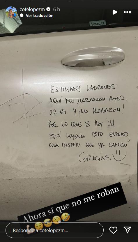 Coté López dejó un mensaje en su auto - Instagram