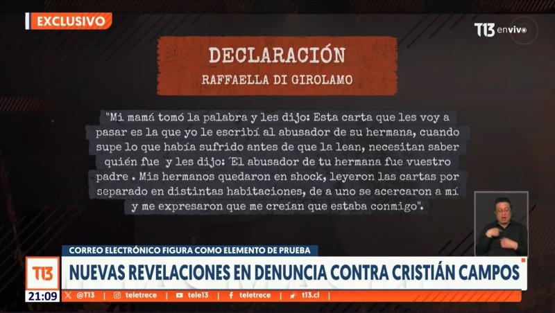 Canal 13 - Declaración de Raffaella di Girolamo