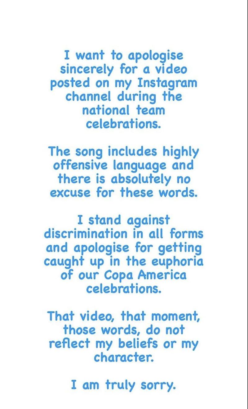 Enzo Fernández se disculpa por cánticos