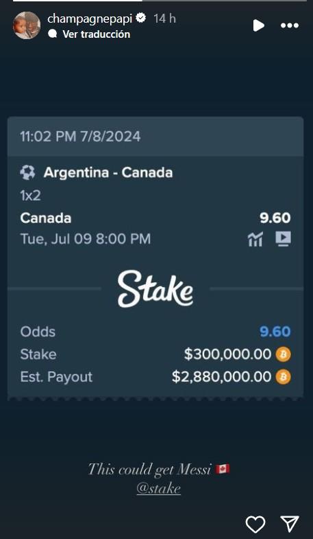 Captura de Instagram - Posteo de Drake en sus stories de IG.