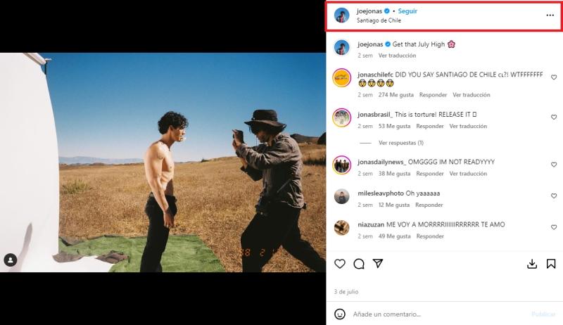 Instagram - Joe Jonas en el Cajón del Maipo
