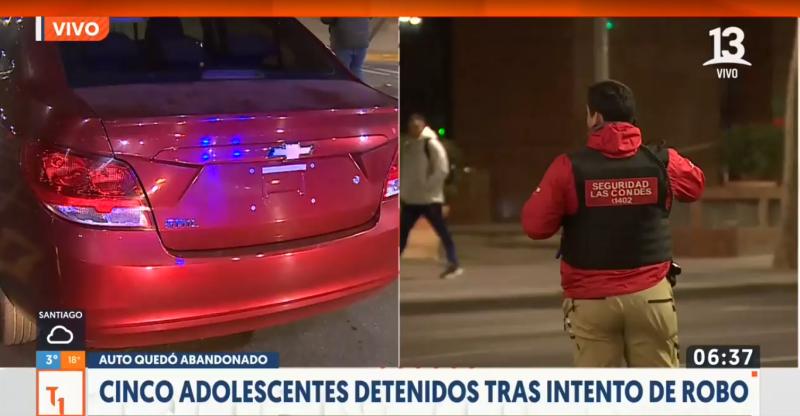 Habrían robado tres vehículos esta noche: Cinco menores detenidos tras intento de robo en Las Condes