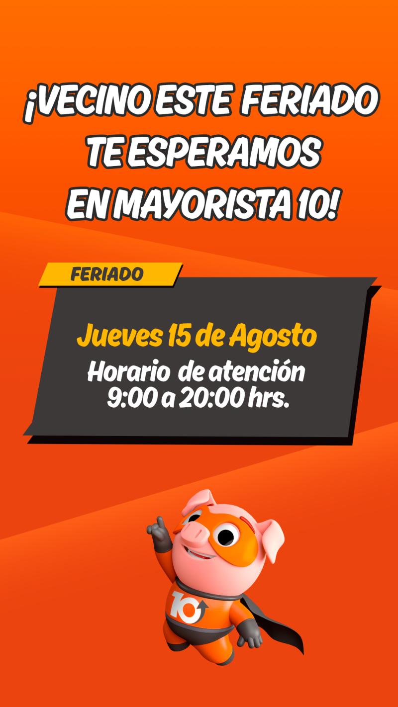 Mayorista 10 informó su horario de funcionamiento para este jueves 15 de agosto feriado