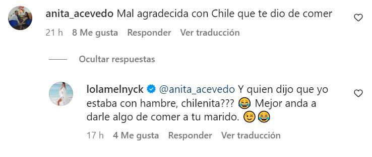 Captura - Pelea de Lola Melnyck con usuarios chilenos