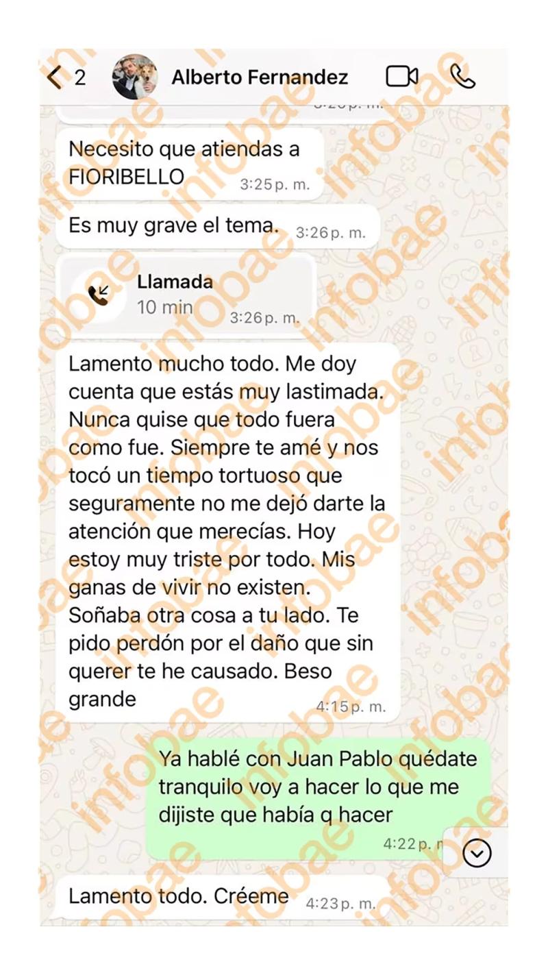 Infobae - Mensajes de Alberto Fernández a Fabiola Yáñez