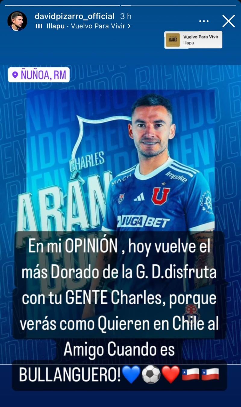 David Pizarro emocionado con la llegada de Charles Aránguiz a la U - Créditos: @davidpizarro_official