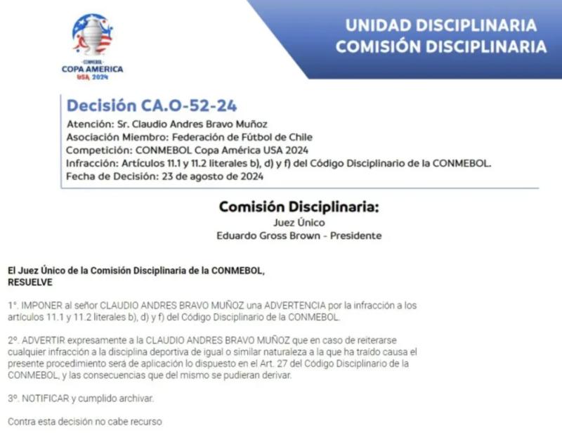 Conmebol entregó advertencia para Claudio Bravo - Créditos: Captura