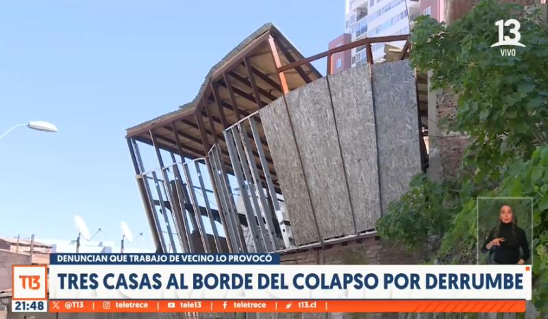 Tres casas al borde del colapso por derrumbe - T13