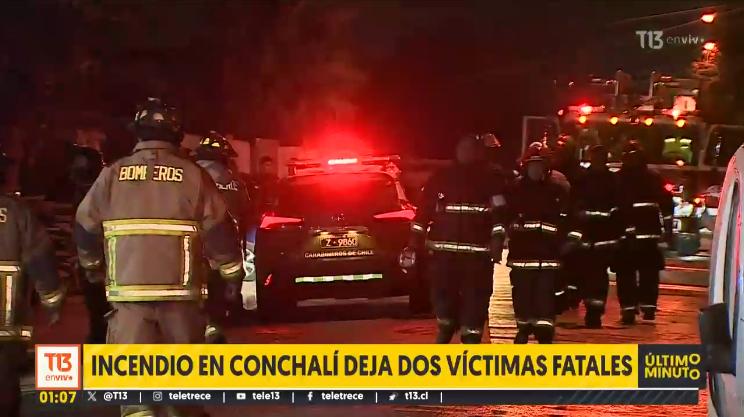 Dos adultos mayores fallecidos tras incendio en Conchalí