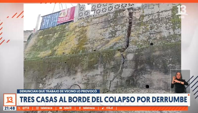 Tres casas al borde del colapso por derrumbe - T13