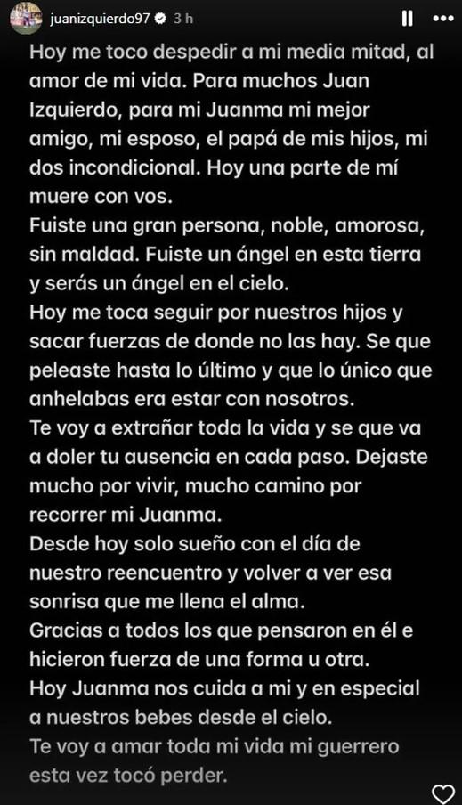 La desgarradora carta de la esposa de Juan Izquierdo - Créditos: Captura