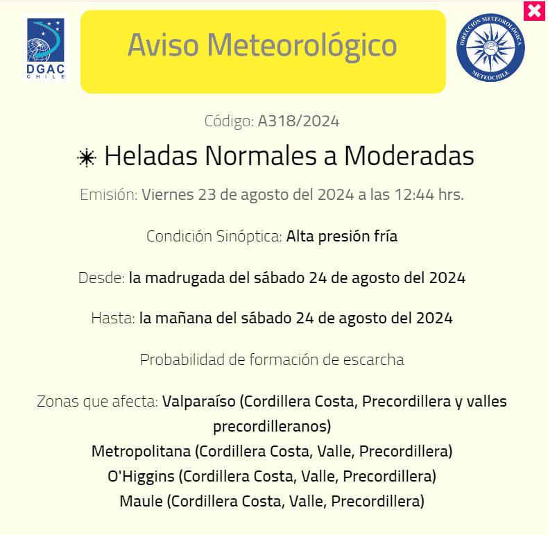 Dirección Meteorológica de Chile - Heladas normales a altas