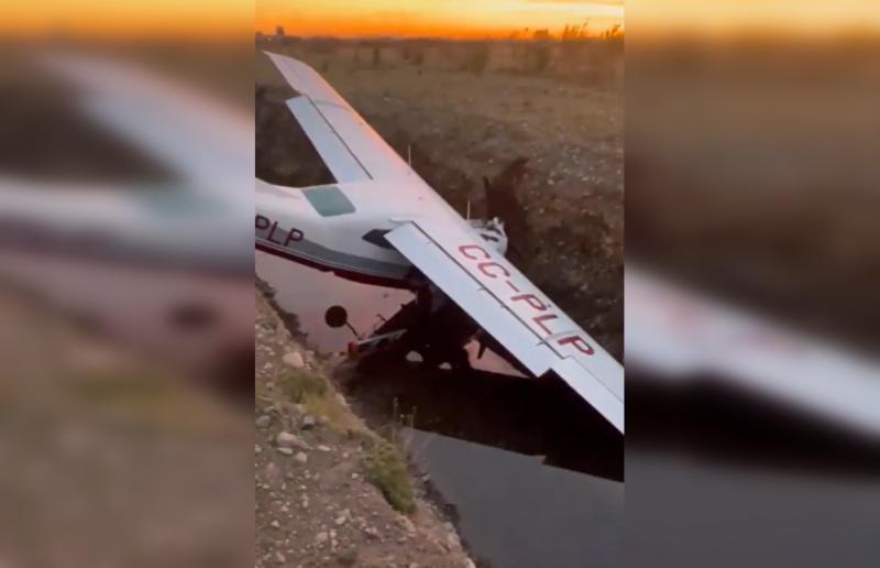 T13 - Avioneta aterriza en zanja en el Aeródromo Bernardo O’Higgins de Chillán