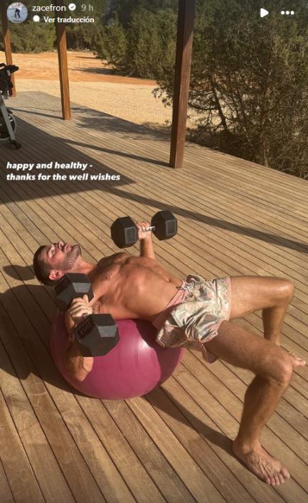 Zac Efron agradece a sus fans y publica imagen ejercitándose tras ser dado de alta