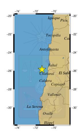 Mapa sismo frente a Chañaral