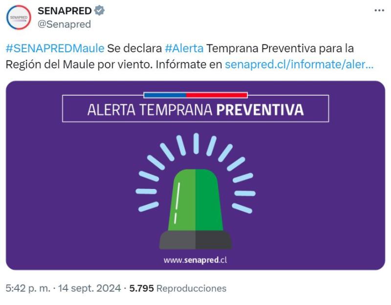 Alerta por vientos en el Maule, región donde también podría haber lluvias en Fiestas Patrias