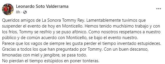 Mensaje del director Sonora de Tommy Rey
