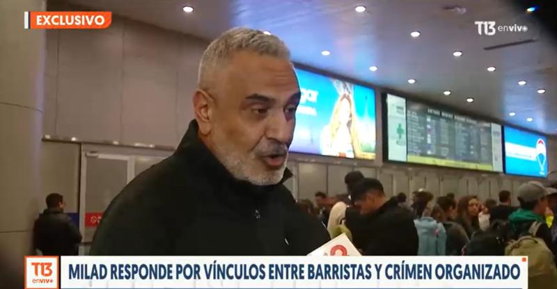 Exclusivo T13 | "No tiene nada que ver con el fútbol": Pablo Milad responde por vínculos entre barristas y crimen organizado tras reportajes de Canal 13