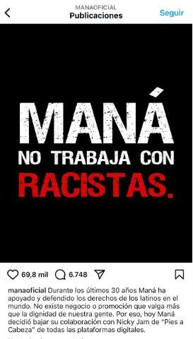 Publicación de Maná bajando colaboración con Nicky Jam
