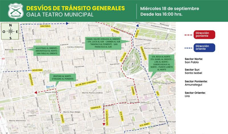 Revisa los desvíos para este 18 de septiembre en Santiago - Carabineros