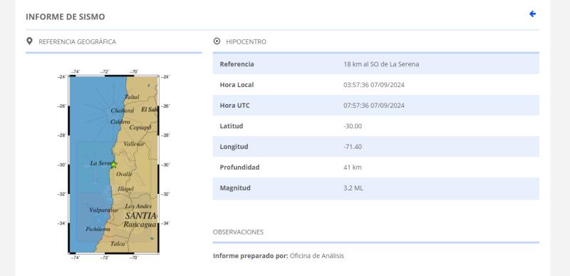 Sismología - Temblor en la región de Coquimbo