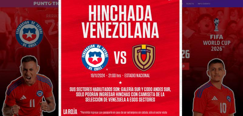 ANFP entregará toda la Galería Sur a la hinchada de Venezuela - Créditos: Captura Punto Ticket