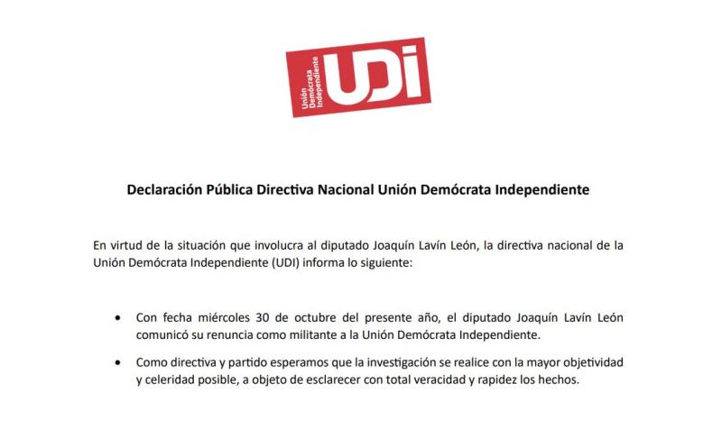 Diputado Joaquín Lavín León renunció a la UDI