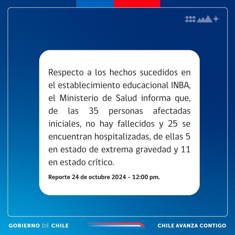 Reporte MINSAL sobre explosión en el INBA