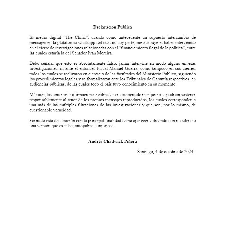 Comunicado Andrés Chadwick