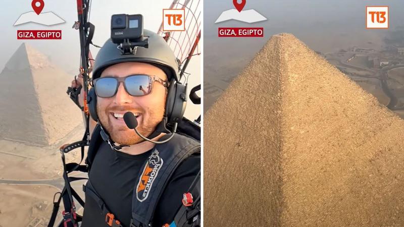 Captan a perro en la parte más alta de pirámide en Egipto