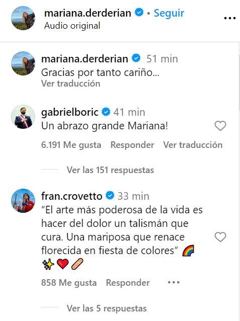 Instagram - Presidente Boric respondió a Mariana Derderián