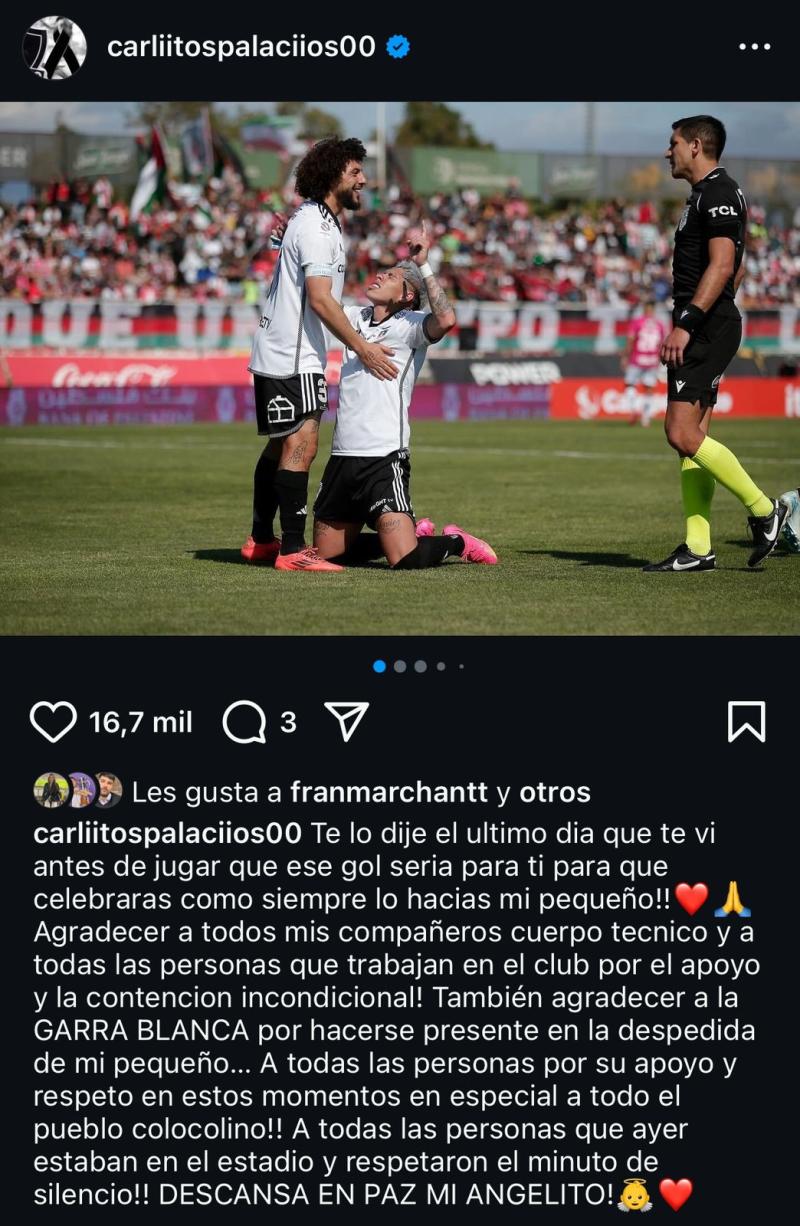 El mensaje de Palacios en Instagram a su sobrino.