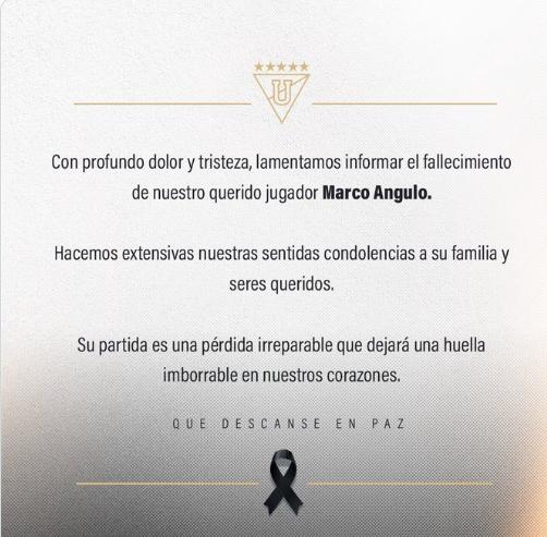 Fallece jugador de Liga de Quito Marco Angulo - Créditos: @LDU_Oficial
