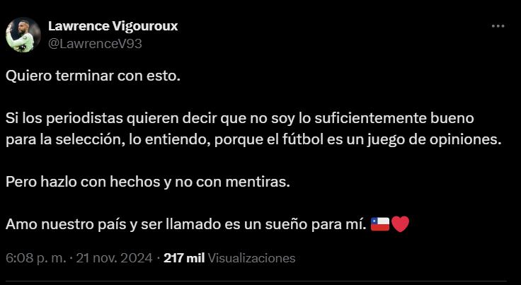 Lawrence Vigouroux hace descargo contra periodista que lo criticó - Créditos: Captura X