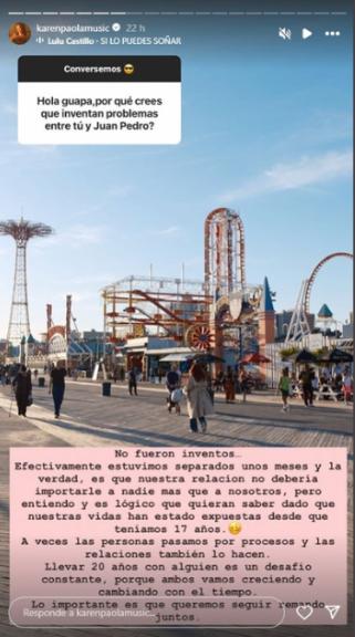 Instagram - Karen Paola por rumores de quiebre con Juan Pedro Verdier: "Lo importante es que queremos seguir remando juntos"