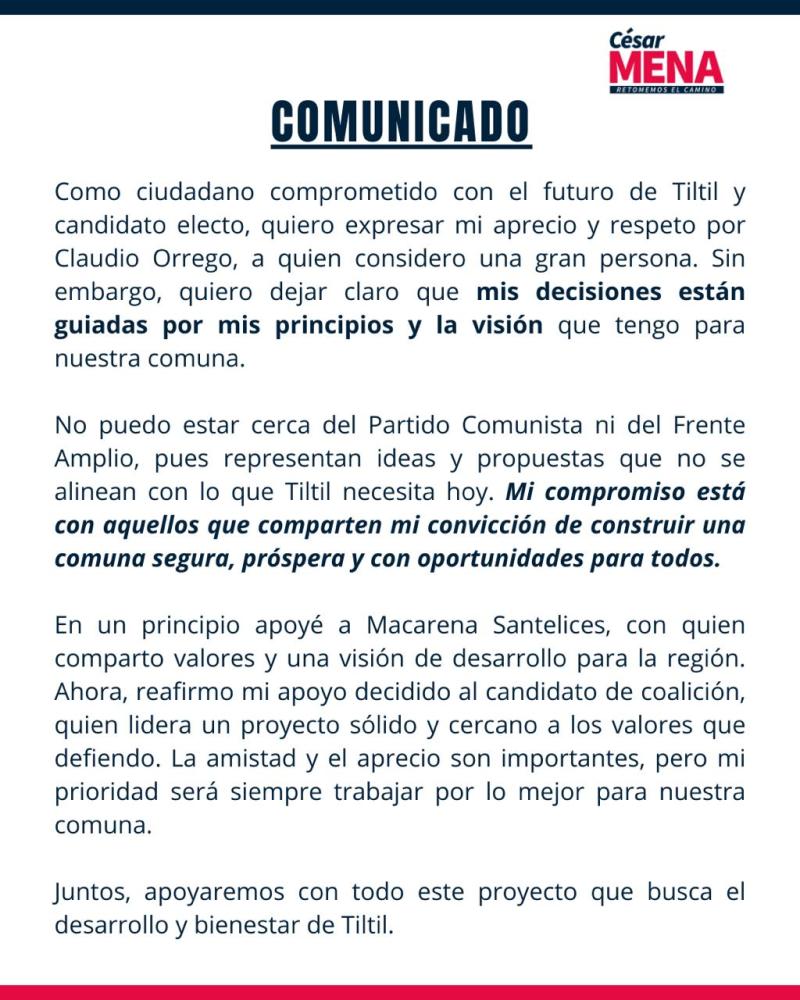 Comunicado del alcalde electo de Til Til
