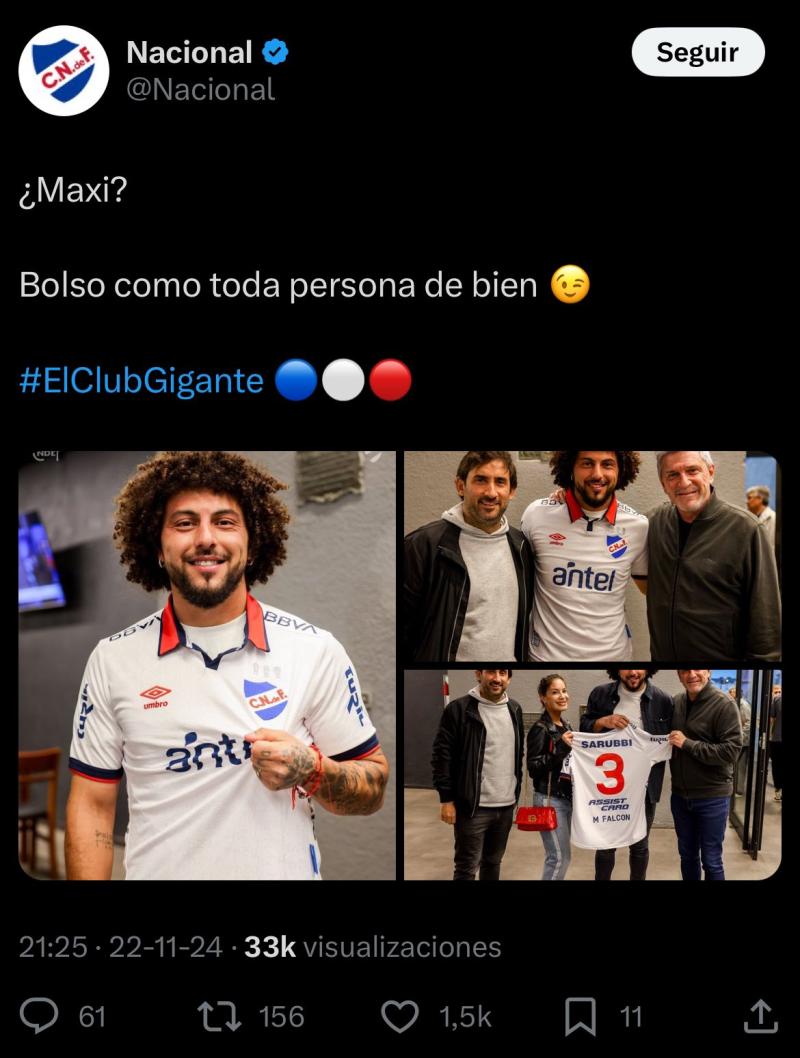 Maximiliano Falcón en Uruguay - Créditos: @Nacional