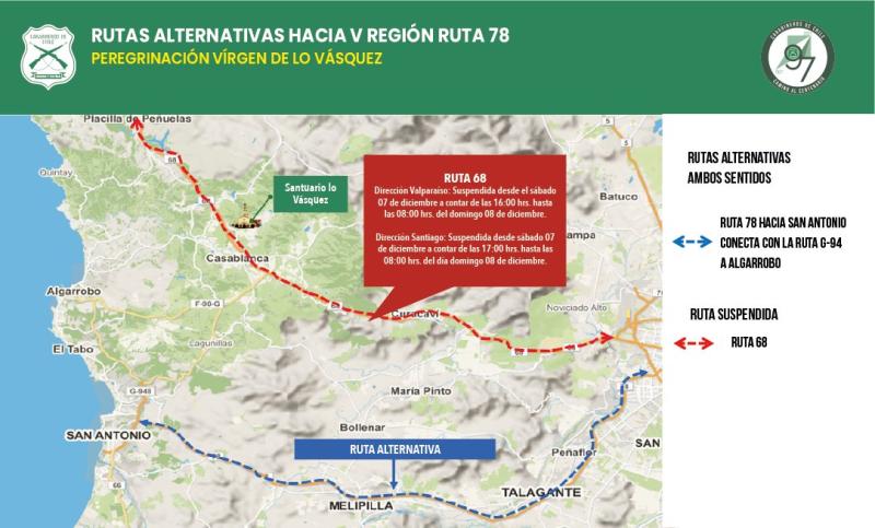 @CarabValparaiso - Rutas alternativas por peregrinación a Lo Vásquez