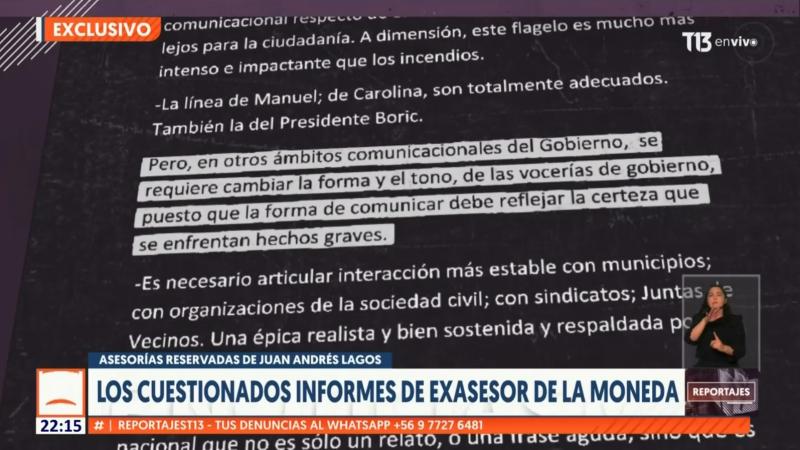 T13 - Los cuestionados informes de Juan Andrés Lagos, exasesor de La Moneda
