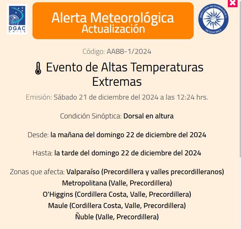 Emiten alerta meteorológica por temperaturas extremas este domingo en cinco regiones: Habrá máximas de 38°C
