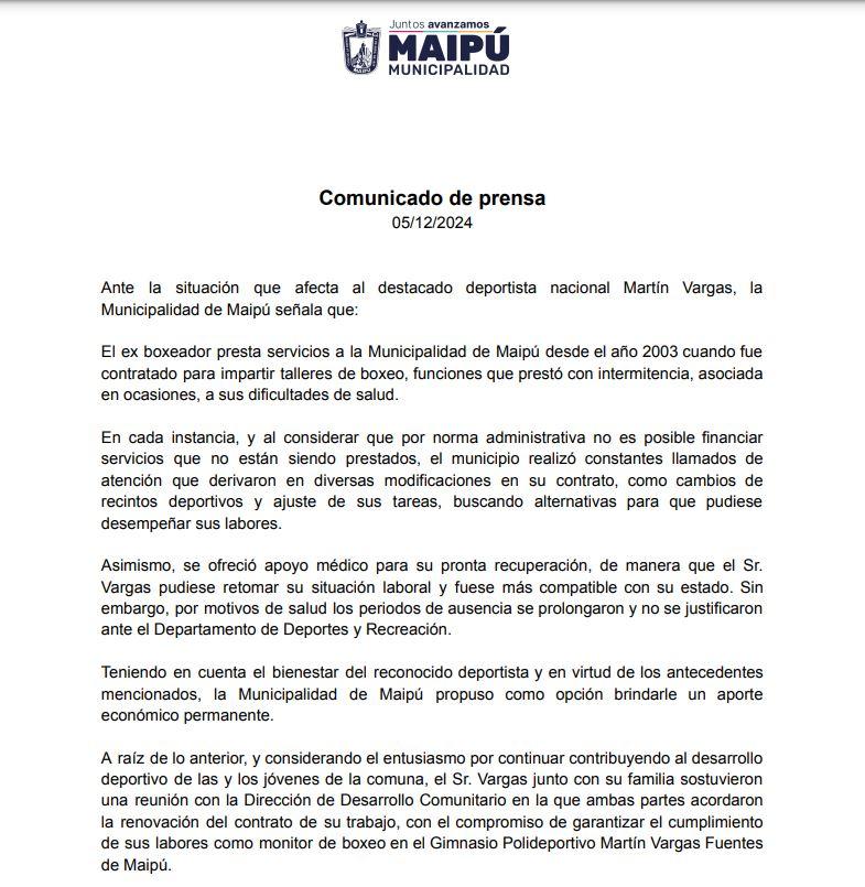 Maipú contrató al boxeador Martín Vargas