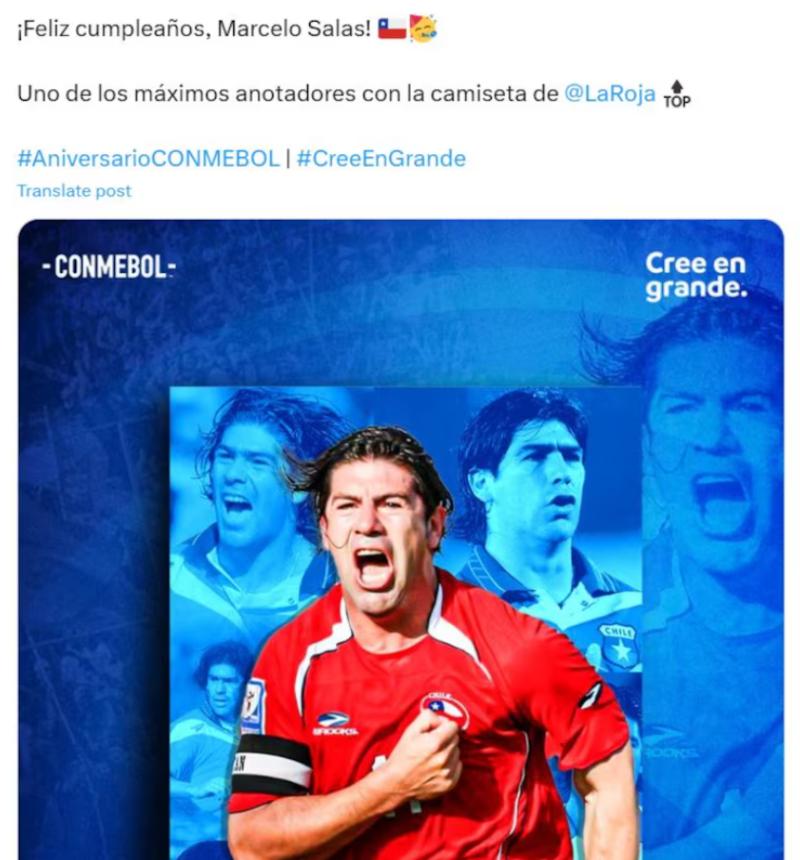 Conmebol saludó de forma anticipada a Marcelo Salas en redes sociales - Créditos: Captura