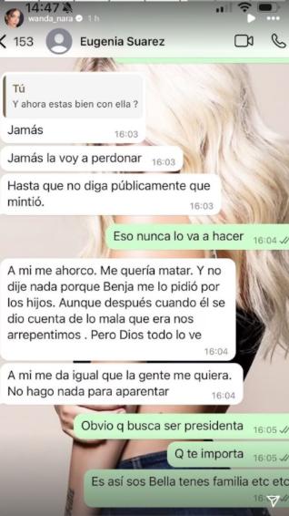 Instagram - Wanda Nara revela polémicos chats donde China Suárez hablaba de Pampita: "Me ahorcó, me quería matar"