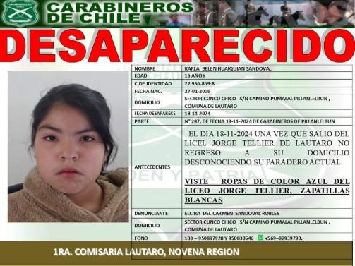 Carabineros - "Me secuestraron, estoy en Temuco": Investigan muerte de adolescente de 15 años en Temuco