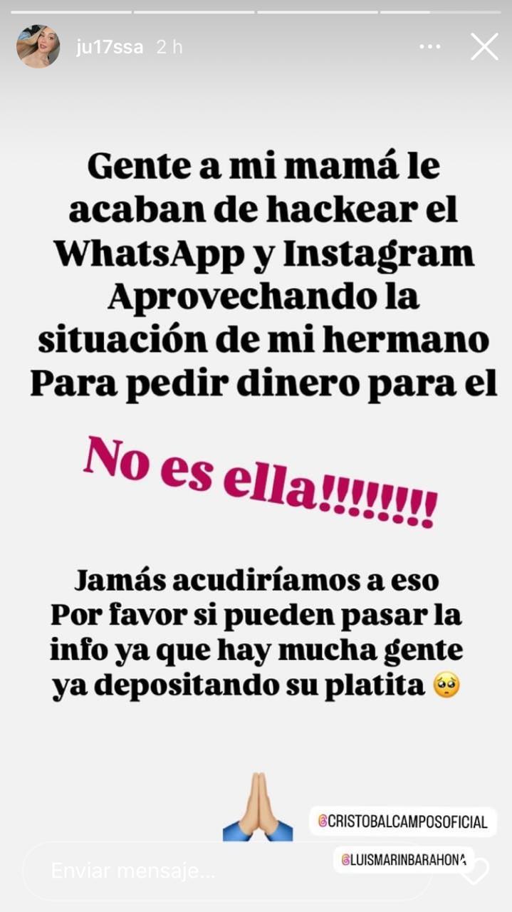 El mensaje compartido por la hermana de Campitos - Créditos: Instagram.