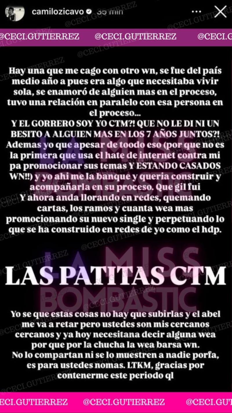 Instagram - Cecilia Gutiérrez compartió texto de Camilo Zicavo